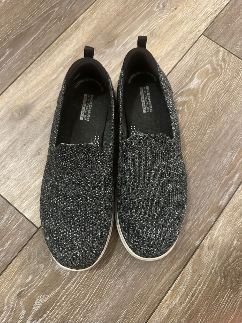 Skechers Slip-On Knit Sneakers in Black and Silver Fleck